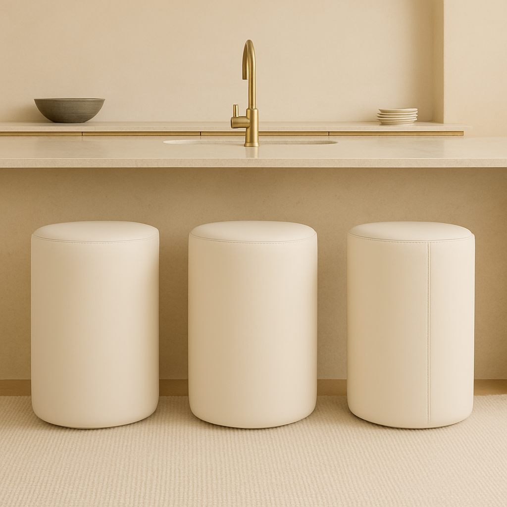 Round Leather Ottoman Pouf | White