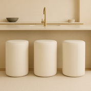 Round Leather Ottoman Pouf | White