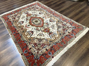 Wonderful Persian Tabriz Rug 5x7, Very Fine 440 KPSI, Ivory and Coral, Rare - Jewel RugsShopify CollectiveHUNTEDFOX - Wonderful Persian Tabriz Rug 5x7, Very Fine 440 KPSI, Ivory and Coral, Rare