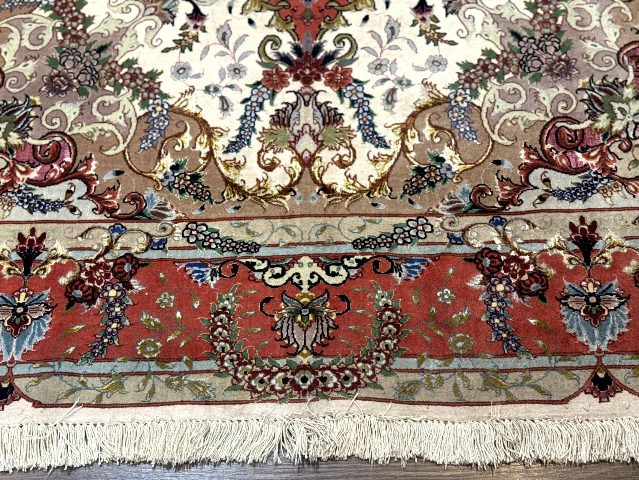 Wonderful Persian Tabriz Rug 5x7, Very Fine 440 KPSI, Ivory and Coral, Rare - Jewel RugsShopify CollectiveHUNTEDFOX - Wonderful Persian Tabriz Rug 5x7, Very Fine 440 KPSI, Ivory and Coral, Rare