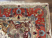 Wonderful Persian Tabriz Rug 5x7, Very Fine 440 KPSI, Ivory and Coral, Rare - Jewel RugsShopify CollectiveHUNTEDFOX - Wonderful Persian Tabriz Rug 5x7, Very Fine 440 KPSI, Ivory and Coral, Rare
