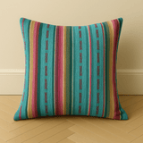 Woven Turquoise Serape Pillow – Colorful Boho Accent Cushion