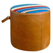 18 Inch Round Leather Ottoman - Turquoise - H U N T E D F O X