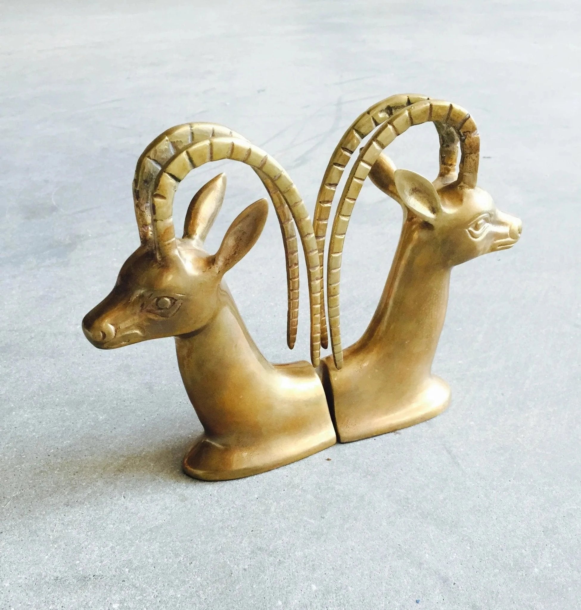 1970s Mid-Century Brass Gazelle Bookends - mid-century-brass-gazelle-bookends