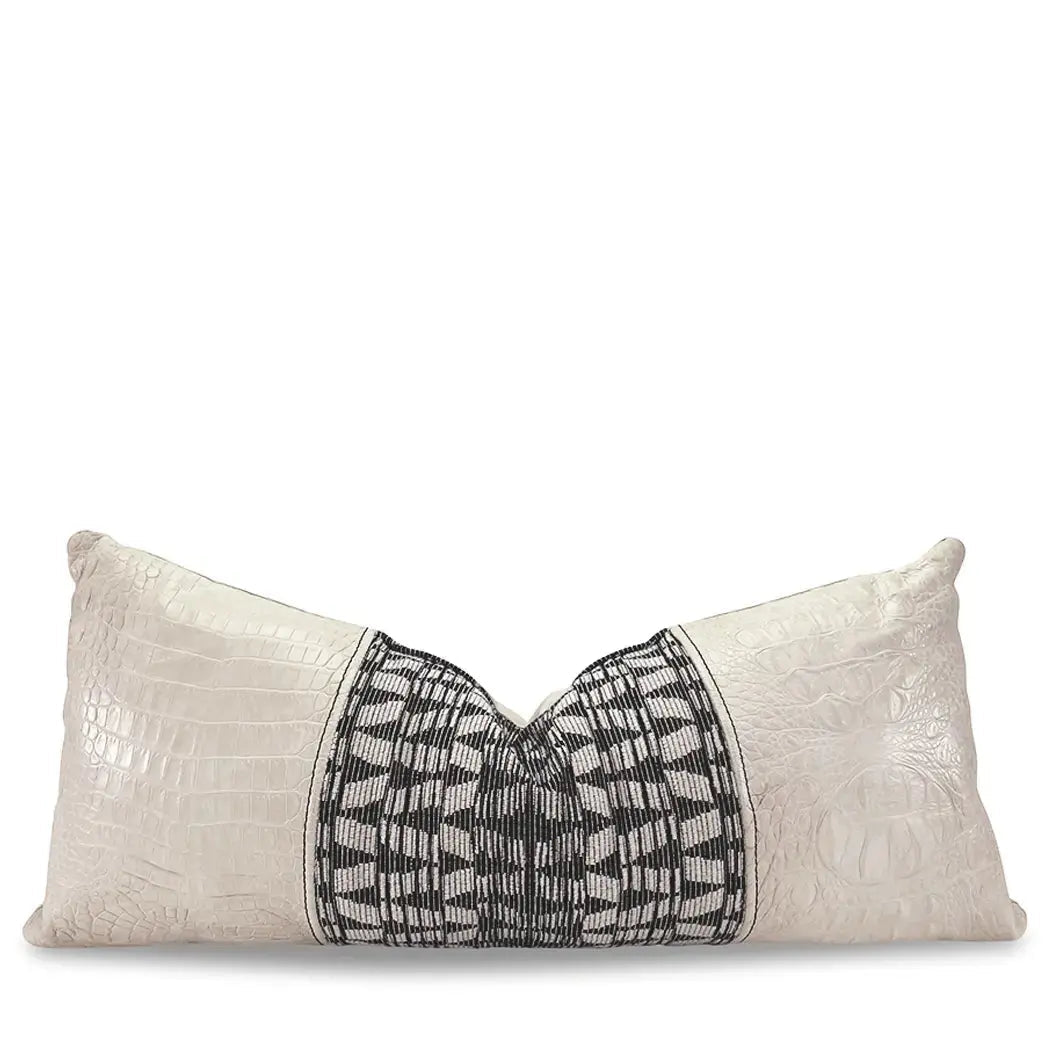 Black and White Geometric Leather Chair Lumbar Pillow - HUNTEDFOX