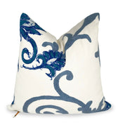 Blue And White White Floral Embroidered Throw Pillow - H U N T E D F O X