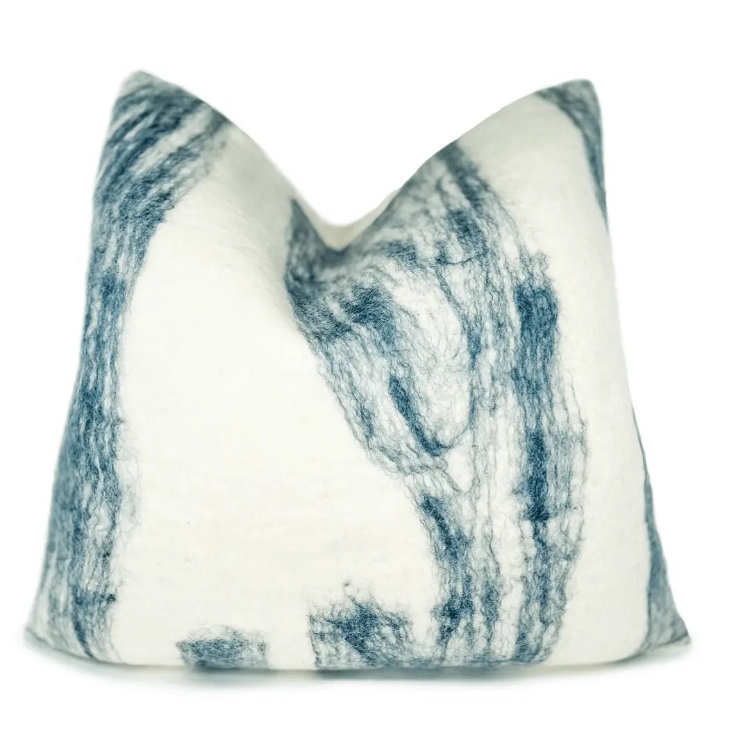 Blue &amp; Ivory Wool Accent Pillow - H U N T E D F O X