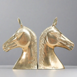 Mid-Century Modern Brass Stallion Horse Head Bookends - Elegant Home Decor Accent