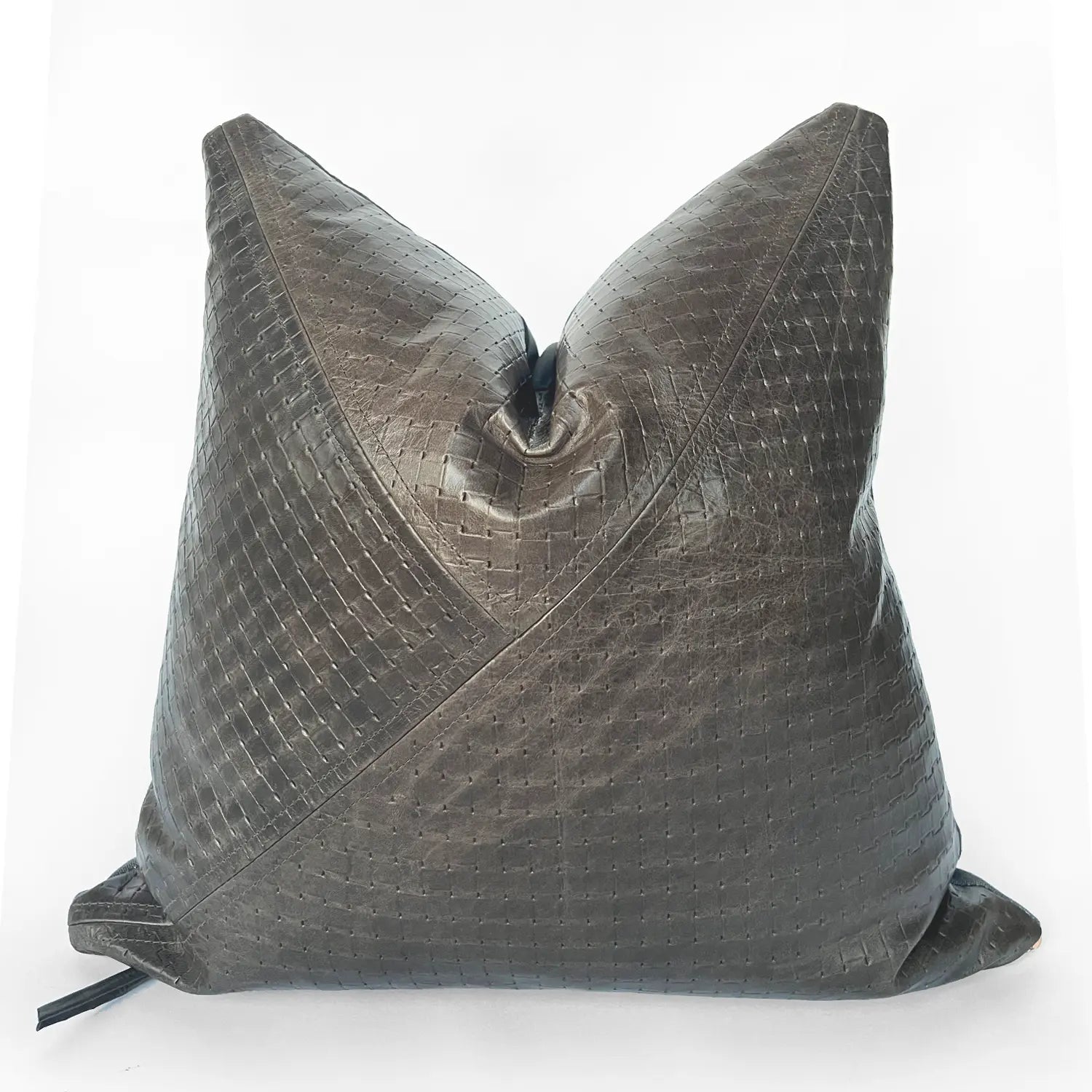 Charcoal Textured Leather Accent Pillow - H U N T E D F O X