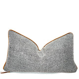 Brown & White Wool Lumbar Accent Pillow with Leather