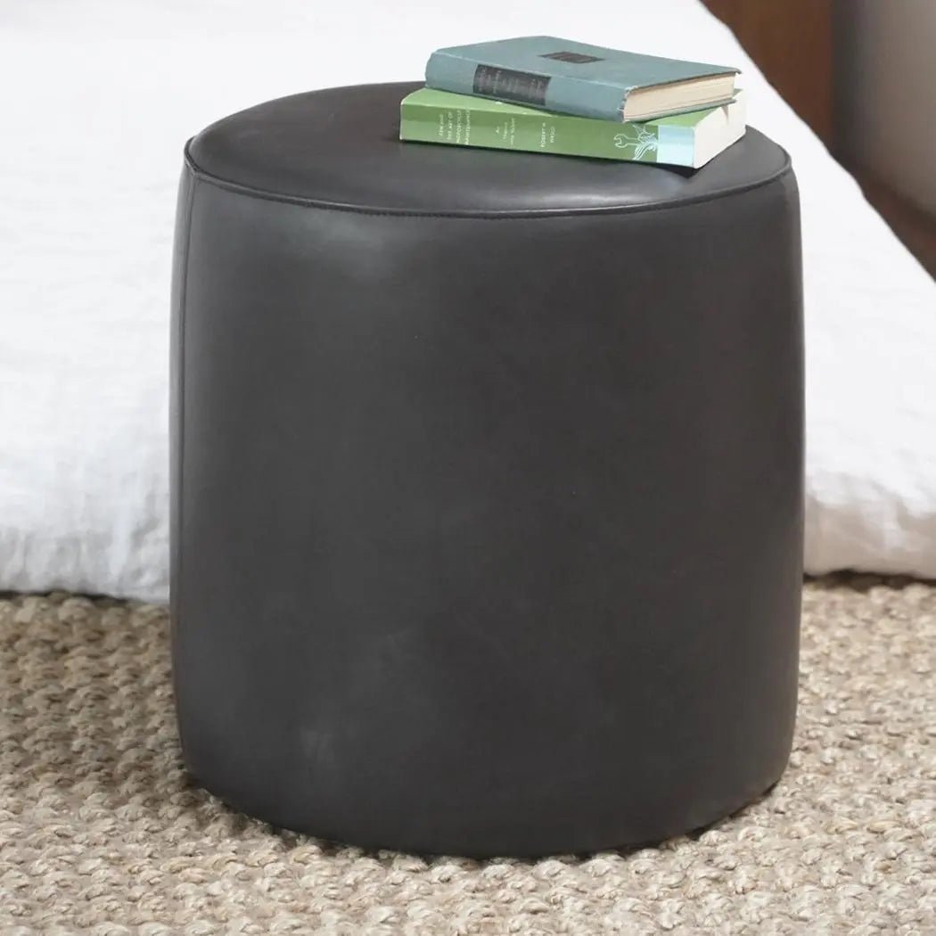 Genuine Leather Round Ottoman or Pouf - Multiple Colors & Sizes - HUNTEDFOX