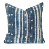 Blue and White Striped Mudcloth Pillow - Global Style