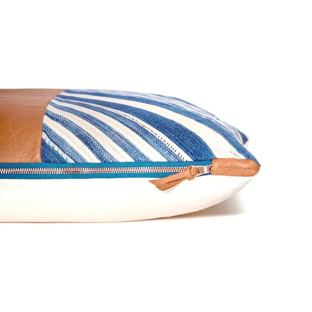 Leather Blue & White Striped Indigo Accent Pillow - HUNTEDFOX