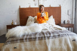 Leather Headboard Queen - Genuine Brown Leather - Hanging with Straps
