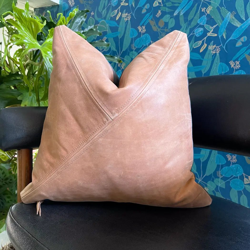 Light Brown Leather Accent Pillow - H U N T E D F O X