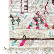 Light Yellow & Ivory Vintage Moroccan Shag Rug with Pink, Blue & Purple Accents - H U N T E D F O X