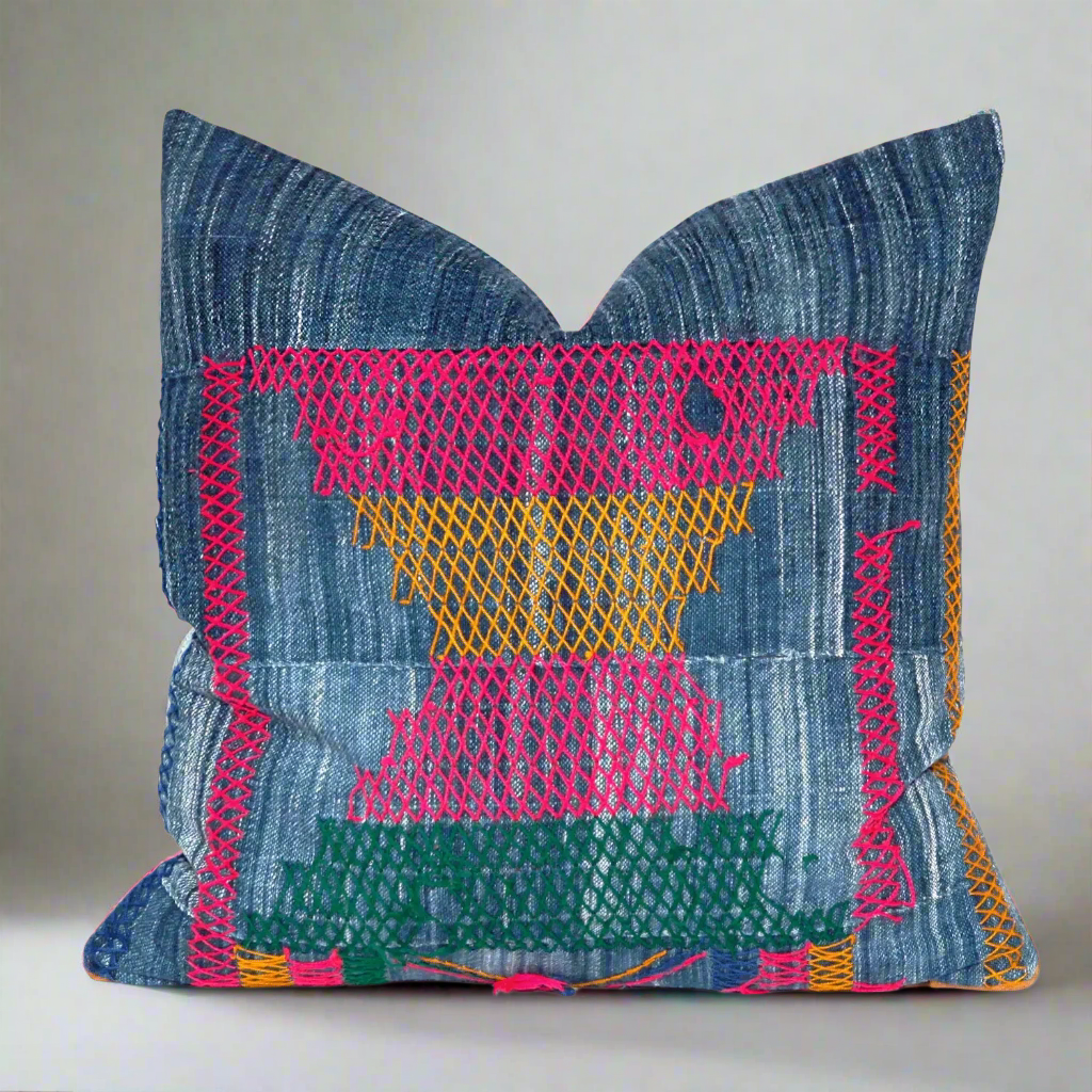 bright colored handwoven textured decorative throw pillow