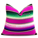 Pink and Green Baja California Striped Pillow | Boho Surf Style Accent Cushion