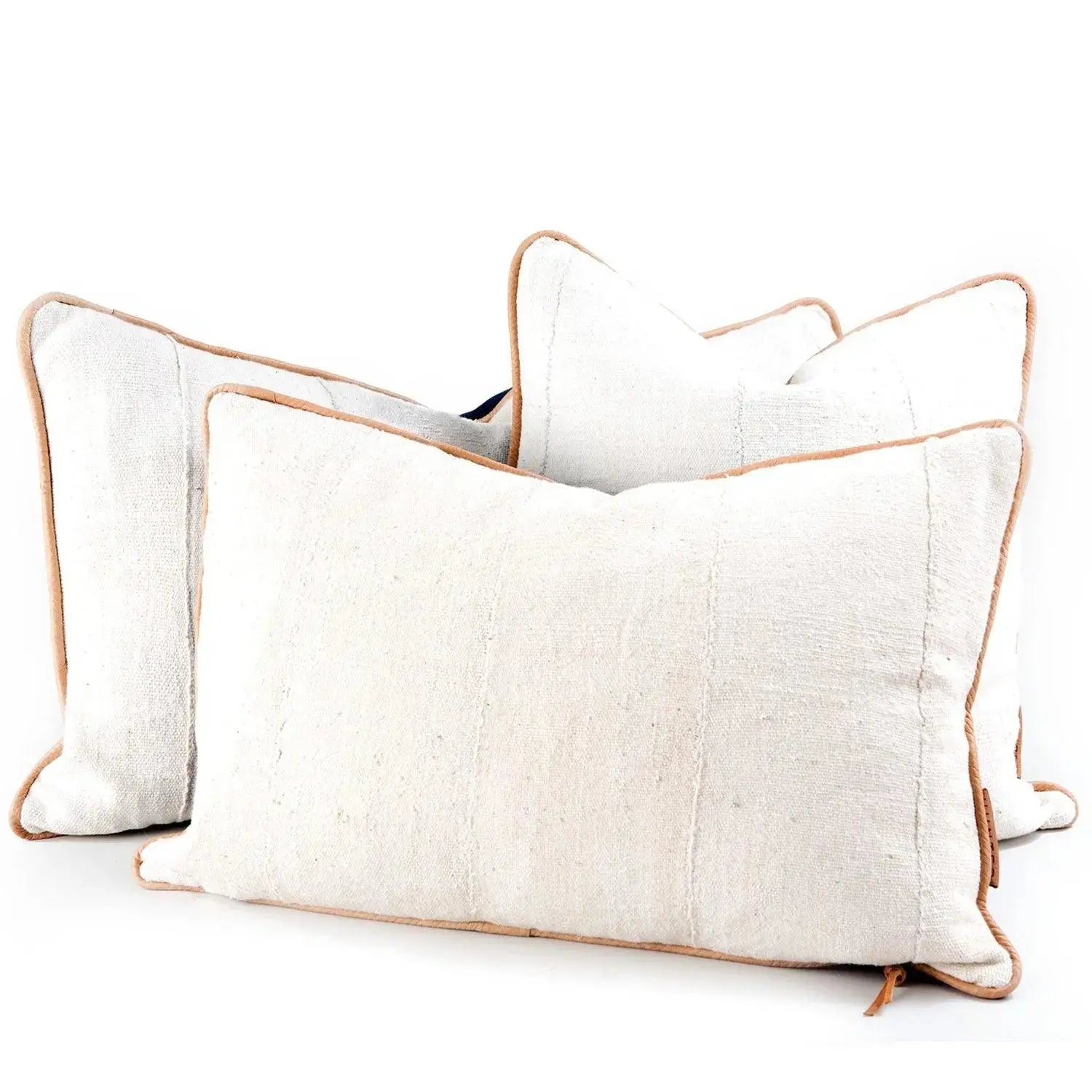 Neutral Throw Pillow With Leather - HUNTEDFOX