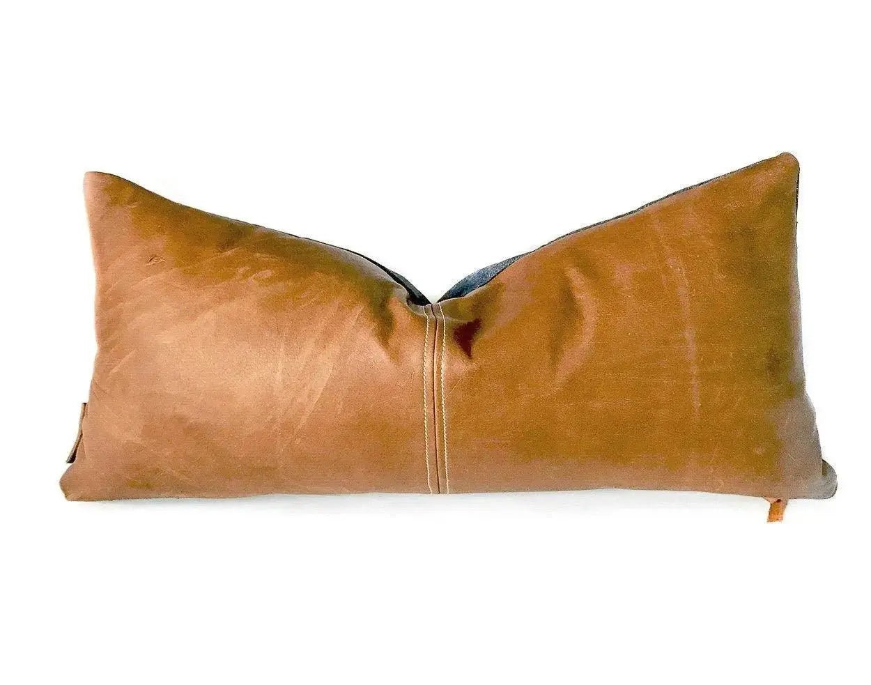 Real Leather Accent Pillow Brown HUNTEDFOX