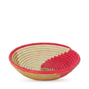 red and natural fiber handwoven decorative basket from senegal