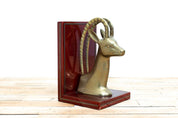 Vintage Brass Gazelle & Wood Bookends - HUNTEDFOX