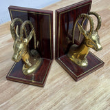 Vintage Brass Gazelle & Wood Bookends