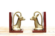 Vintage Brass Gazelle & Wood Bookends - HUNTEDFOX