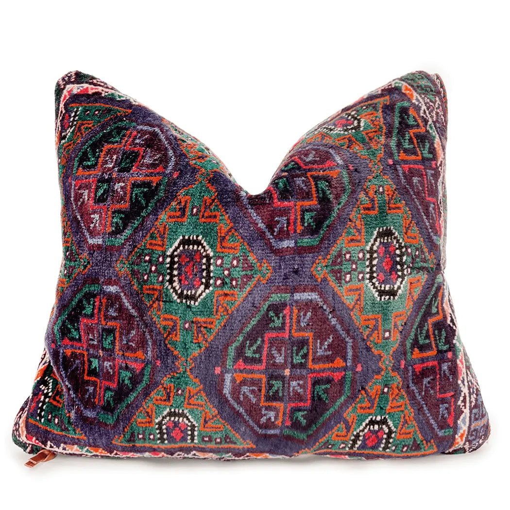 Vintage Kilim and Purple Leather Decorative Pillow - H U N T E D F O X