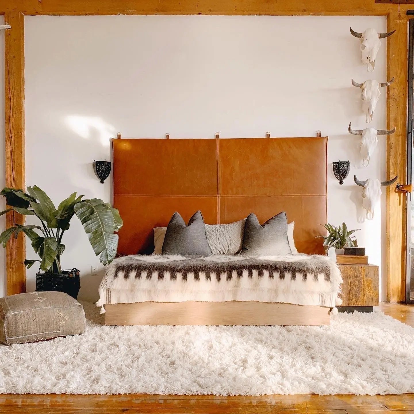 Whiskey Leather Hanging Headboard With Straps - XL KING - H U N T E D F O X